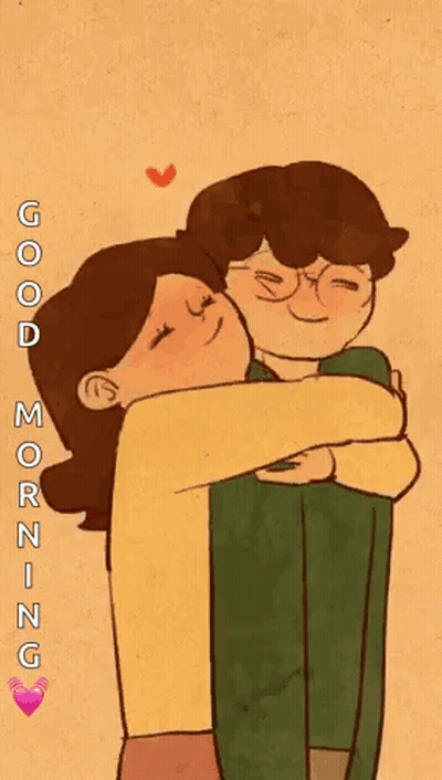A Cartoon Of A Man Kissing A Woman With The Words Good Morning Written On The Bottom GIF