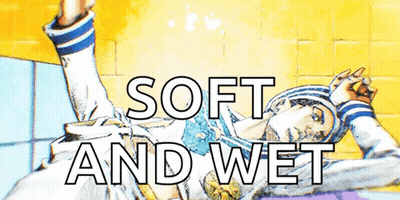 A Cartoon Of A Man Laying Down With The Words Soft And Wet Written Above Him GIF