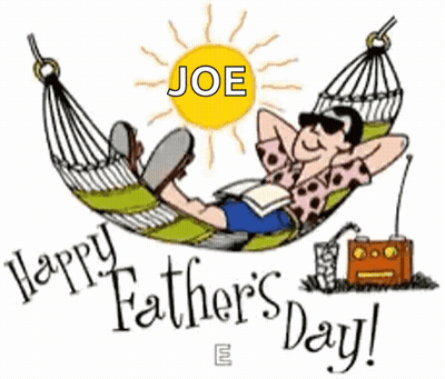 A Cartoon Of A Man Laying In A Hammock With The Words " Happy Father 'S Day " Below Him GIF