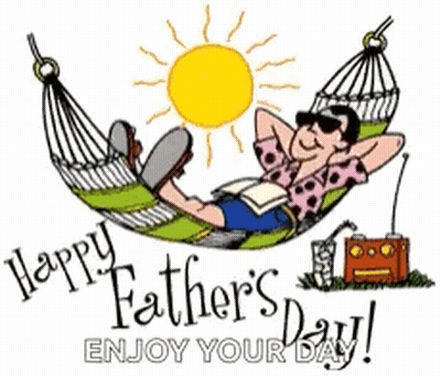 A Cartoon Of A Man Laying In A Hammock With The Words Happy Father 'S Day Enjoy Your Day . GIF