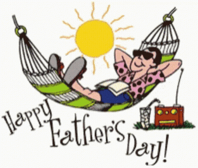 A Cartoon Of A Man Laying In A Hammock With The Words Happy Father 'S Day Written Below Him GIF