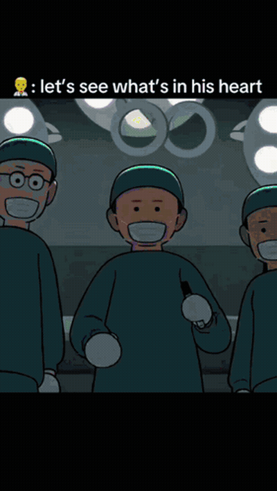 A Cartoon Of A Man Laying In A Hospital Bed With The Words Let 'S See What 'S In His Heart Below Him GIF