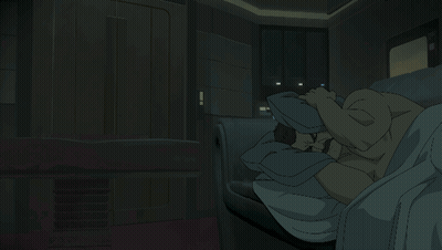 A Cartoon Of A Man Laying In Bed With His Head On His Pillow GIF