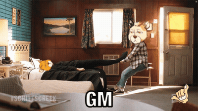 A Cartoon Of A Man Laying On A Bed With The Word Gm Written On It GIF