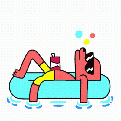 A Cartoon Of A Man Laying On A Float In The Water . GIF