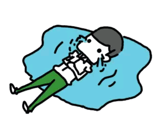 A Cartoon Of A Man Laying On A Puddle Of Water Crying Sticker
