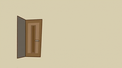 A Cartoon Of A Man Laying On The Floor Next To An Open Door . GIF