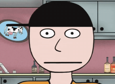 A Cartoon Of A Man Looking At A Picture Of A Cow In A Mirror GIF