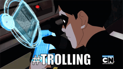 A Cartoon Of A Man Looking At A Screen With #Trolling Written On It GIF