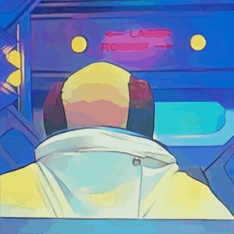 Cartoon Man Looking At Laser Room Sign GIF