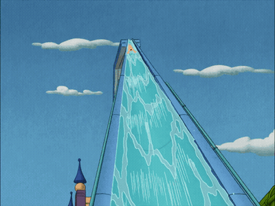 A Cartoon Of A Man On A Water Slide With His Mouth Open GIF