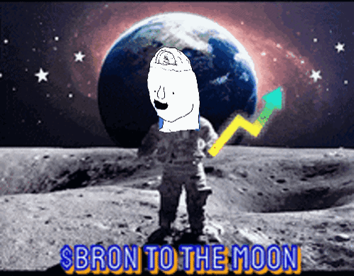 A Cartoon Of A Man On The Moon With The Words " Sbron To The Moon " GIF