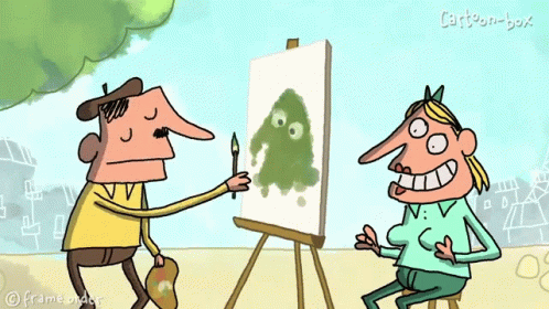 A Cartoon Of A Man Painting A Picture Of A Frog With The Words Cartoon Box On The Bottom GIF