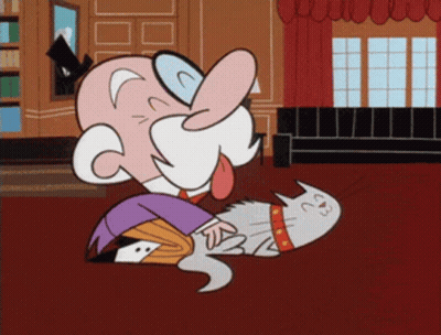 A Cartoon Of A Man Petting A Cat With His Tongue Hanging Out GIF
