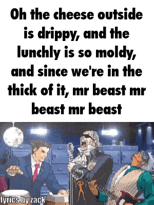 A Cartoon Of A Man Playing A Guitar And A Man Holding A Microphone With Lyrics By Zack At The Bottom GIF