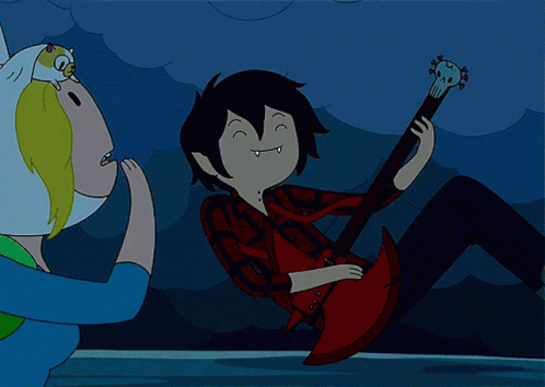 A Cartoon Of A Man Playing A Guitar With A Skull On It GIF