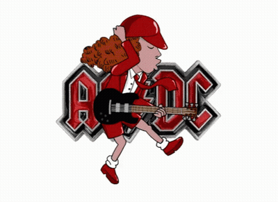 A Cartoon Of A Man Playing A Guitar With The Ac/dc Logo In The Background GIF