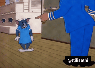 A Cartoon Of A Man Pointing At A Cat With The Caption " @Ttilisathi " GIF