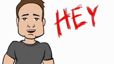 A Cartoon Of A Man Pointing At A Sign That Says Hey Now GIF