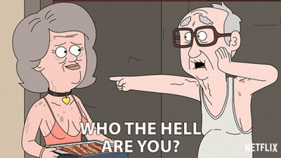 A Cartoon Of A Man Pointing At A Woman Who Is Holding A Tray Of Bacon GIF