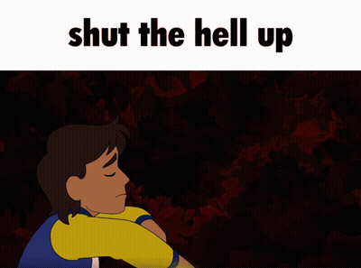 A Cartoon Of A Man Pointing At Another Man With The Words Shut The Hell Up Below It GIF