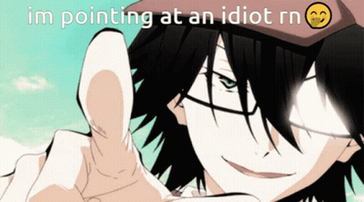 A Cartoon Of A Man Pointing With The Words Im Pointing At An Idiot Rn Below Him GIF