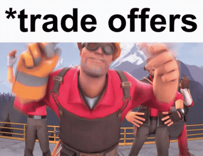 A Cartoon Of A Man Pointing With The Words * Trade Offers * Below Him GIF