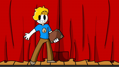 A Cartoon Of A Man Reading A Book Titled Once Upon A Time GIF