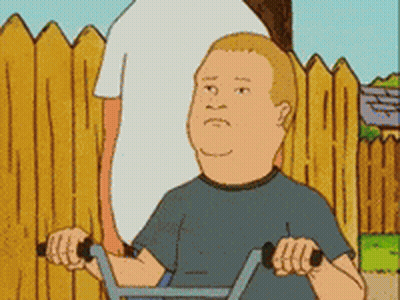 A Cartoon Of A Man Riding A Bicycle With A Fence In The Background GIF