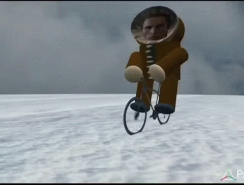 A Cartoon Of A Man Riding A Bike In The Snow With The Letters Ap On The Bottom GIF