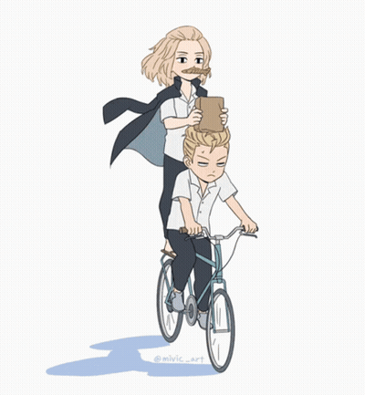 A Cartoon Of A Man Riding A Bike With Another Man On His Back GIF