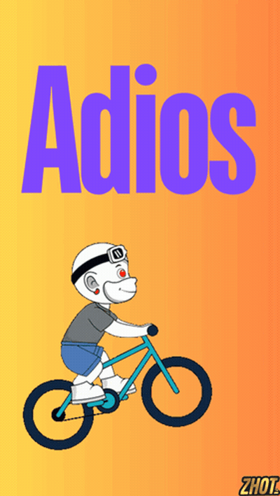 A Cartoon Of A Man Riding A Bike With The Word Adios On It GIF