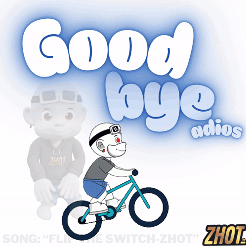 A Cartoon Of A Man Riding A Bike With The Words Good Bye Adios Below Him GIF