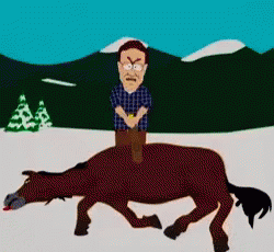 A Cartoon Of A Man Riding A Dead Horse GIF