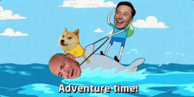 A Cartoon Of A Man Riding A Dolphin With The Words Adventure Time Below GIF