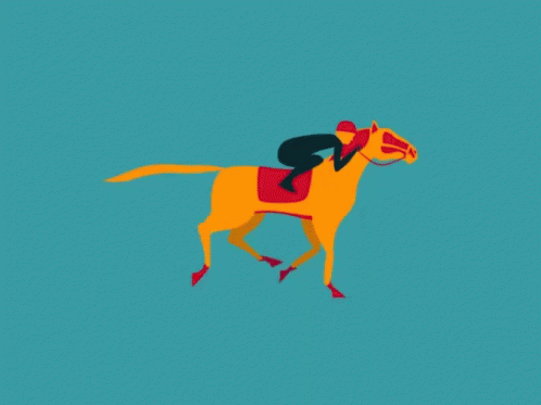 A Cartoon Of A Man Riding A Horse On An Orange And Green Background GIF