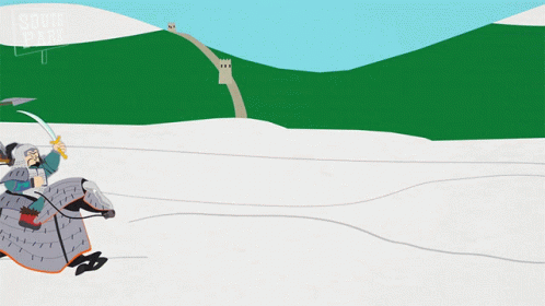 A Cartoon Of A Man Riding A Horse With A Sword And The Words South Park Below Him GIF