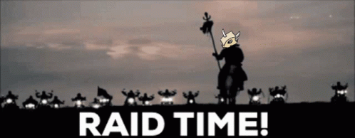 A Cartoon Of A Man Riding A Horse With The Words Raid Time On The Bottom GIF