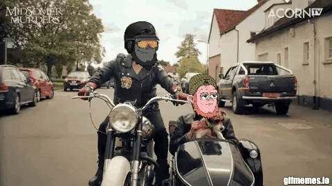 A Cartoon Of A Man Riding A Motorcycle With Another Man In A Sidecar . GIF