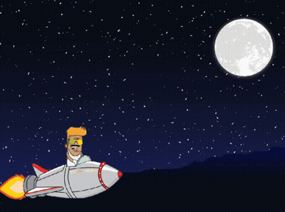 A Cartoon Of A Man Riding A Rocket That Says ' Rocket ' On It GIF