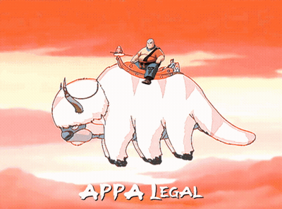 A Cartoon Of A Man Riding On The Back Of A White Animal With The Words Appa Legal Below It GIF