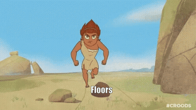 A Cartoon Of A Man Running On A Rock With The Words Floors Written Below Him GIF