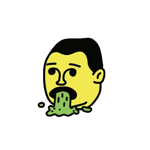A Cartoon Of A Man 'S Face With Green Liquid Coming Out Of It 'S Mouth Sticker