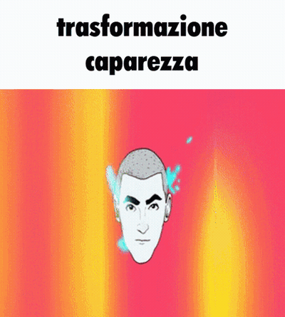A Cartoon Of A Man 'S Face With The Words " Trasformazione Capacezza " Above It GIF