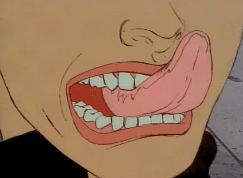 A Cartoon Of A Man 'S Mouth With His Tongue Sticking Out GIF