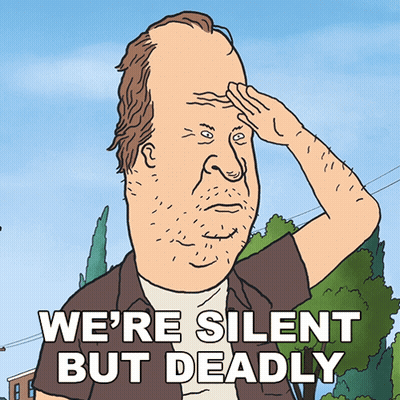 A Cartoon Of A Man Saluting With The Words We 'Re Silent But Deadly GIF