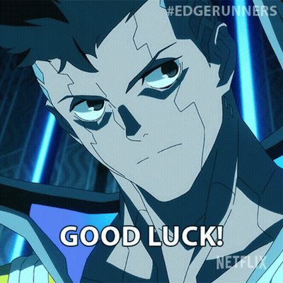 A Cartoon Of A Man Saying Good Luck With A Netflix Logo In The Background GIF
