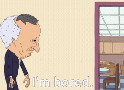 A Cartoon Of A Man Saying I 'M Bored In Front Of A Door GIF