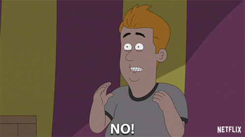 A Cartoon Of A Man Saying No In Front Of A Purple Wall GIF