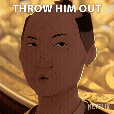 A Cartoon Of A Man Says Throw Him Out GIF